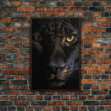 Load image into Gallery viewer, A Look Into Darkness, Beautiful Black Panther Portrait, Cat Photography, Framed Canvas Print, Framed Art, Halloween Witch Cat Art
