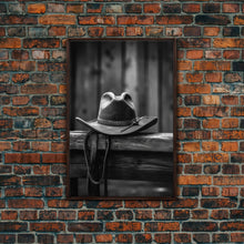 Load image into Gallery viewer, Cowboy Hat Print, Western Wall Art, Black And White, Minimalist Art, Wall Decor, Canvas Art, Wall Art, Framed Canvas Wall Decor
