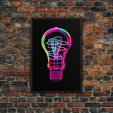 Load image into Gallery viewer, 3D Light Bulb Wall Art, Neon Lights Art, Vibrant Art, Minimalist Print, Wall Decor, Canvas Print, Wall Art, Framed Canvas
