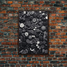 Load image into Gallery viewer, Collection Of Buttons Wall Art, Sewing Room Wall Decor, Black And White, Minimalist Print, Wall Decor, Canvas Print, Wall Art, Framed Canvas
