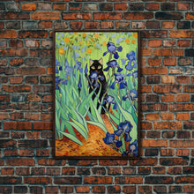Carregar imagem no visualizador da galeria, Funny Cat Print, Vincent Van Gogh Inspired Irises Black Cat Wall Art, Framed Canvas Print, Poster Art, Funny Gift, Home Decor Wall Art
