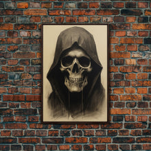 Cargar imagen en el visor de la galería, Cool Halloween Decor, Portrait Of The Grim Reaper, Spooky Halloween Art, Framed Canvas Print, Halloween Canvas Art
