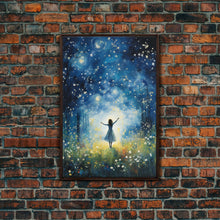 Cargar imagen en el visor de la galería, Firefly Art, Fantasy Art, Girl In Forest, Teen Girl Room Decor, Canvas Print, Wall Art, Vertical Print, Unique Wall Decor, Engagement Gift
