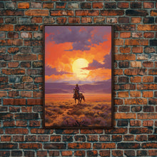 Load image into Gallery viewer, Cowboy Wall Art, Western Decor, Sunset Wall Art, Desert Art, Canvas Print, Wall Art, Vertical Art, Boys Bedroom Decor, Ranch Wall Art
