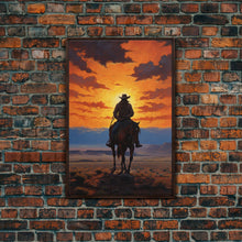 Load image into Gallery viewer, Cowboy Silhouette Wall Art, Western Wall Decor, Sunset Wall Art, Canvas Print, Wall Art, Vertical Art, Teen Boy Wall Art, Rustic Wall Decor
