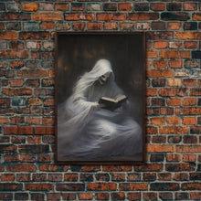 Load image into Gallery viewer, He&#39;s really into that book man, why is that ghost reading? Spooky Victorian Halloween Oil Painting Canvas Print, Halloween Decorations
