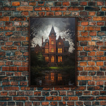 Load image into Gallery viewer, The Haunted House, Framed Canvas Art, Painting Of Haunted Victorian Mansion, Dark Academia, Halloween Decorations, Halloween Art
