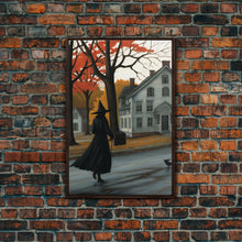 Load image into Gallery viewer, Halloween Abstract Art, Framed Canvas Print, Witch On The Streets of Salem, Halloween Decor- Witchcraft Art
