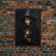 Load image into Gallery viewer, The Witch And The Candle, Gothic Victorian Art, Framed Canvas Print, Halloween Canvas, Halloween Decoration, Dark Academia Gothic Art
