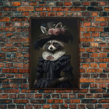 Carregar imagem no visualizador da galeria, Fancy Victorian Lady Racoon, Framed Canvas Print Or Canvas, Victorian Animal Print Oil Painting, Funny Halloween Decor
