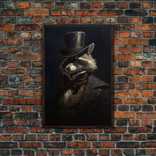 Carregar imagem no visualizador da galeria, Funny Raccoon Art, Framed Canvas Print Or Poster, Funny Halloween Art, Victorian Raccoon Oil Painting Portrait, Victorian Business Raccoon
