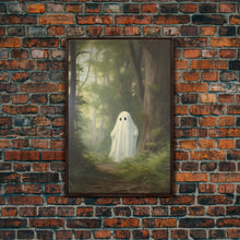 Carregar imagem no visualizador da galeria, Cute Little Ghost In The Forest, Gothic Victorian Haunted Art, Dark Academia, Framed Canvas or Canvas Art, Cool Wall Art, Halloween Decor
