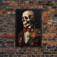 Load image into Gallery viewer, Spooky Halloween Art, Floral Skeleton, Framed Canvas Print, Skeletal Art, Halloween Art Print, Halloween Decoration, Halloween Printables
