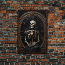 Load image into Gallery viewer, Victorian Halloween Art, Floral Skeleton, Framed Canvas Print, Skeletal Art, Halloween Art Print, Halloween Decoration, Halloween Printables

