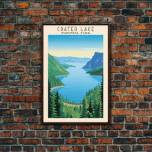 Load image into Gallery viewer, Crater Lake National Park Oregon Travel Art, National Park Print, Minimalist Travel Art, Midcentury Modern Style Landscape Painting
