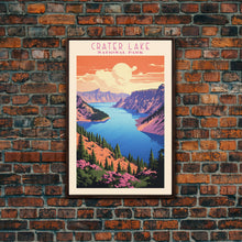 Load image into Gallery viewer, Crater Lake National Park Travel Poster Print, Canvas Print Wall Art, Oregon Travel Art, Midcentury Modern Travel Decor
