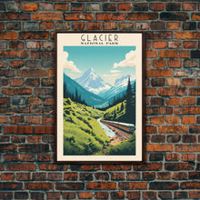 Load image into Gallery viewer, Glacier National Park Montana Travel Art, National Park Print, Minimalist Travel Art, Midcentury Modern Style Landscape Painting
