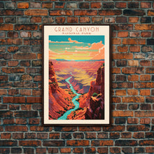 Load image into Gallery viewer, Grand Canyon National Park Travel Poster Art, Canvas Print Wall Art, Arizona Travel Art, Midcentury Modern Travel Decor, MCM Wall Art
