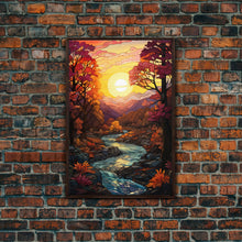 Carregar imagem no visualizador da galeria, Beautiful Fall Decor, Framed Canvas Print, Mosaic / Stained Glass Style Painting, Gliclee Print, Autumn Decor, Thanksgiving Decorations
