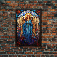 Carregar imagem no visualizador da galeria, Angel, Fantasy Artwork Canvas Print, Wall Hanging, Portrait Art, Stained Glass Art, Mystical Wall Art, Tiny House Decor, Gift For Women
