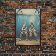 Load image into Gallery viewer, Clown Art, Clown Print, Canvas Print, Wall Hanging, Portrait Art, Halloween Wall Decor, Spooky Room Decor, Moody Wall Art, Horror Decor
