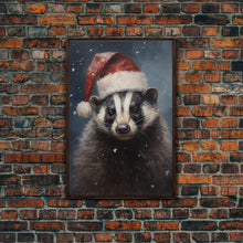 Carregar imagem no visualizador da galeria, Cute Christmas Badger In A Santa Hat, Framed Canvas Print, Christmas Art, Christmas Decor, Christmas Art Print, Christmas Wall Art
