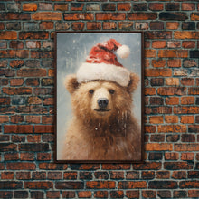 Carregar imagem no visualizador da galeria, Cute Christmas Bear In A Santa Hat, Framed Canvas Print, Christmas Art, Christmas Decor, Christmas Art Print, Christmas Wall Art
