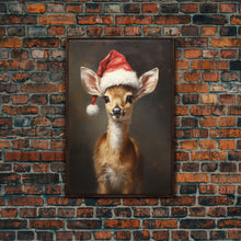 Cargar imagen en el visor de la galería, Cute Deer Wearing A Santa Hat, Christmas Decor, Woodland Animals, Christmas Wall Art, Winter Decor, Holiday Decor, Seasonal Decor
