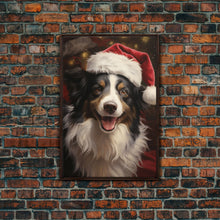 Carregar imagem no visualizador da galeria, Cute Border Collie In A Santa Hat, Framed Canvas Print, Christmas Decor, Holiday Decor, Seasonal Wall Decor, Farmhouse Christmas

