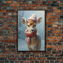 Carregar imagem no visualizador da galeria, Cute Christmas Deer - Farmhouse Christmas Decor - Fawn Dressed For Christmas - Xmas Decor - Christmas Wall Art- Holiday Decorations
