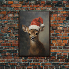 Carregar imagem no visualizador da galeria, Cute Christmas Deer - Farmhouse Christmas Decor - Fawn Dressed For Christmas - Xmas Decor - Christmas Wall Art- Holiday Decorations
