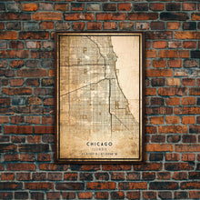 Load image into Gallery viewer, Distressed Chicago map print poster or framed canvas, Illinois road map print poster canvas, Chicago city map print poster canvas
