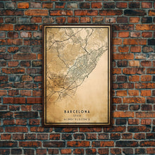 Load image into Gallery viewer, Barcelona Spain map print poster or framed canvas, Barcelona map print poster canvas, Spain city map print poster canvas, Vintage Travel Art
