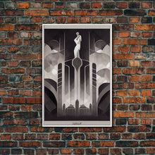 Carregar imagem no visualizador da galeria, Black And White Art Print, Art Deco Architecture, Framed Canvas Print, Ready To Hang Framed Wall Art, Living Room Wall Hanging
