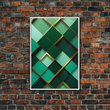Load image into Gallery viewer, Emerald Green Geometric Abstract Art, Framed Canvas Print, Ready To Hang Framed Wall Art, Living Room Wall Hanging
