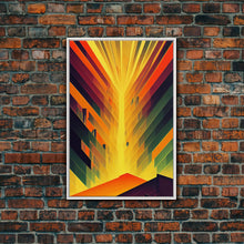Load image into Gallery viewer, Unique art deco style abstract art, reflections of a sunset through stained glass, framed canvas print
