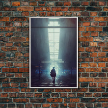 Load image into Gallery viewer, Cyberpunk Android In An Abandoned City, Dystopian Post Apocalyptic Art, Framed Canvas Print, Ready To Hang Framed Wall Art, Living Room
