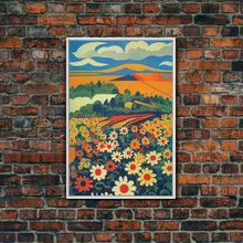 Load image into Gallery viewer, Surrealist field of daisy flowers, daisies, psychedelic art, Framed Canvas Print, Ready To Hang Framed Wall Art

