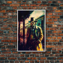 Load image into Gallery viewer, Cowboy waiting for the train, framed wall art, framed canvas print
