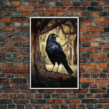 Load image into Gallery viewer, Portrait of a raven, cool crow art, framed canvas print
