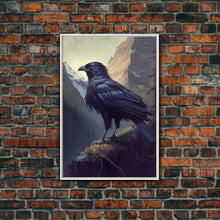 Load image into Gallery viewer, The raven, cool mountain crow art, raven in a forest portrait, fine art poster print
