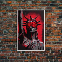 Load image into Gallery viewer, Blindfolded Statue of Liberty Graffiti art, framed canvas print, dystopian art

