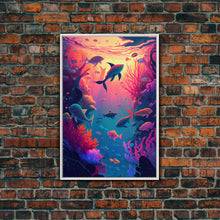 Load image into Gallery viewer, 80s Vibe Under The Sea Coral Reef Art, framed canvas print, fish and reef art

