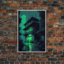 Load image into Gallery viewer, Cyberpunk Dystopian Emerald Green Town City Background Fine Art Print, Wall Decor, Wall Poster, Wall Art Print
