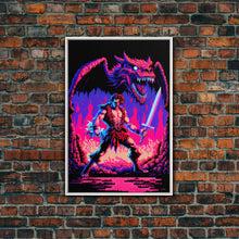 Carregar imagem no visualizador da galeria, Tabletop RPG art, vaporwave neon aesthetic, Barbarian art, framed canvas print
