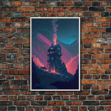 Cargar imagen en el visor de la galería, Fire-Watch, Watch Tower art, vaporwave aesthetic wall art, framed canvas print
