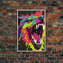 Cargar imagen en el visor de la galería, CHOMP! Wolf Bite! Framed Canvas Print, Unique Pop Art Style Animal Print
