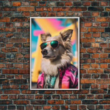 Load image into Gallery viewer, Dog With Shades, Pomeranian Wall Print, Dog Wall Art, Pink Shirt, Funny Wall Art, Framed Wall Art, Framed Canvas, Wall Print, Wall Canvas
