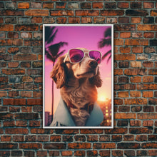 Load image into Gallery viewer, Dachshund Wall Print, Dog Wall Art, Dog Sunglasses, Dog In Teal Shirt, Funny Art, Framed Wall Art, Framed Canvas, Wall Print, Wall Canvas
