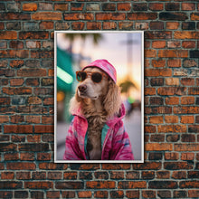 Load image into Gallery viewer, Cocker Spaniel In Sunglasses Pink Shirt Wall Print, Dog Portrait, Dog Art Print, Framed Wall Art, Framed Canvas, Wall Print, Wall Canvas
